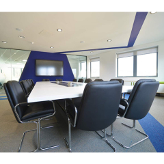 White Corian Desk Top Modern Conference Table with Power Outlet