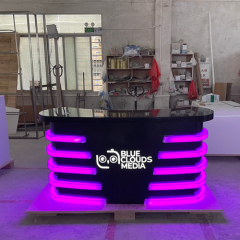 Small Size Media Reception Desk Black LED Counter to Greece
