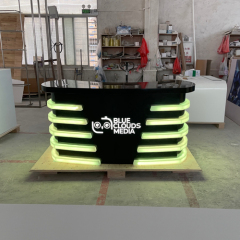 Small Size Media Reception Desk Black LED Counter to Greece