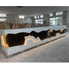 San Diego Front Counter 15 Feet Marble and Gold Stainless Steel Reception Desk