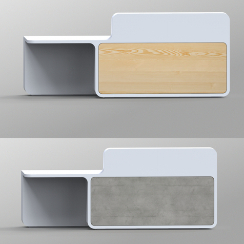 Oak Wood and Corian Solid Surface Fone Reception Desk and Cabinet