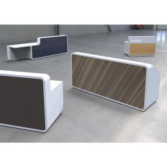 Oak Wood and Corian Solid Surface Fone Reception Desk and Cabinet