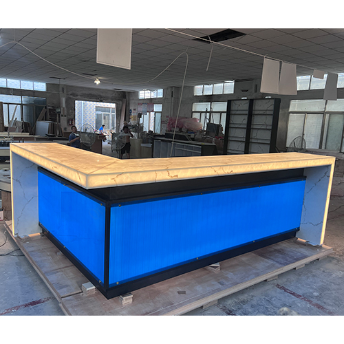 Navy Blue Villa Design Bar Counter LED Black Stainless Steel Backlit Display