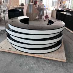 Round Ticket Counter Table Black Corian Led Light Spa Reception Desk