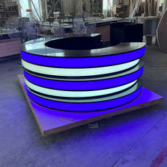 Round Ticket Counter Table Black Corian Led Light Spa Reception Desk