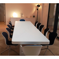 Middle Size Pure White Meeting Table Solid Surface Conference Table Chairs
