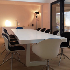 Middle Size Pure White Meeting Table Solid Surface Conference Table Chairs