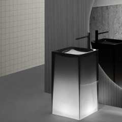Transparent Floor Type Toilet Wash Basin With Taps Custom Design