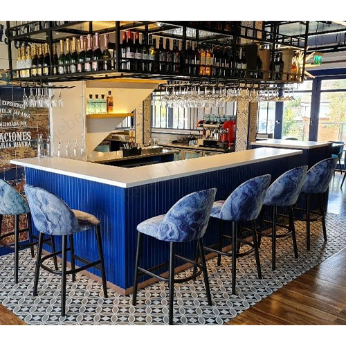 Hanex Solid Surface Bar Counter Top Blue Bar Decoration with Chairs
