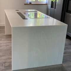 HIMACS Stone Reception Desk Counter Design with Gold Stainless Steel Decoration
