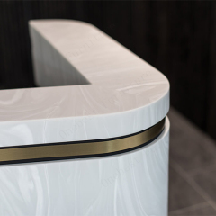 HIMACS Stone Reception Desk Counter Design with Gold Stainless Steel Decoration
