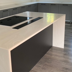 HIMACS Stone Reception Desk Counter Design with Gold Stainless Steel Decoration