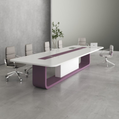 Semi Gloss White and Orange Office Conference Table and Chairs