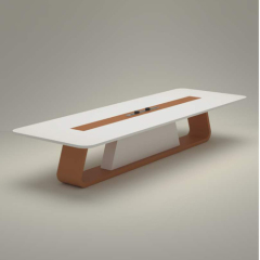 Semi Gloss White and Orange Office Conference Table and Chairs