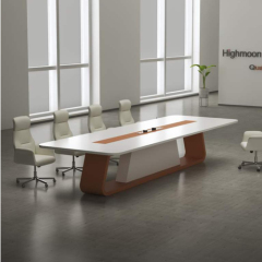 Semi Gloss White and Orange Office Conference Table and Chairs