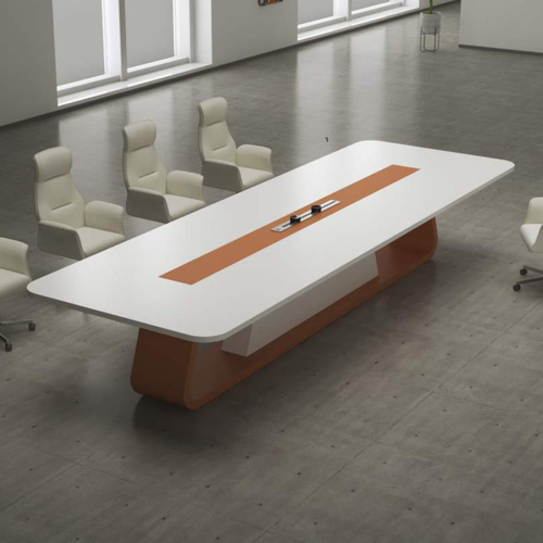 Semi Gloss White and Orange Office Conference Table and Chairs