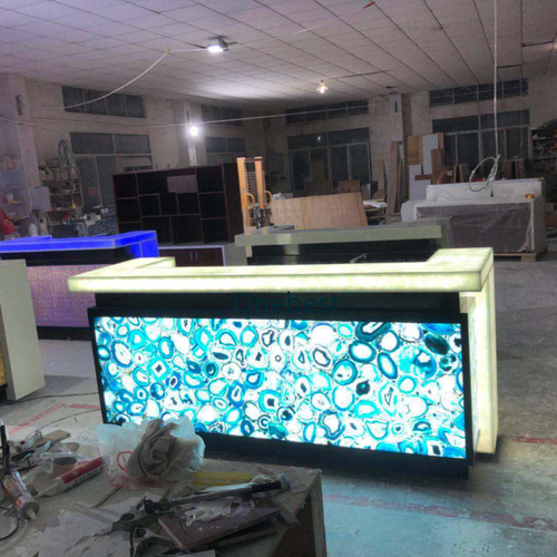 Turkey Natural Agate/Onyx Stone I Shape LED Bar Counter for Kitchen