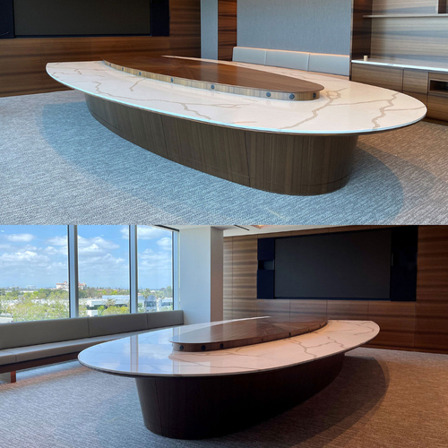 Marble Conference Table Top Solid Wood Base Oval Shape Boardroom Tables