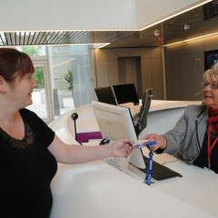 Shopping Mall Centre Help and Information Desk Round Corian Front Counter