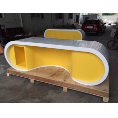 Mini Size White And Yellow Corian Office Desk Conference Table Set