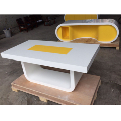 Mini Size White And Yellow Corian Office Desk Conference Table Set