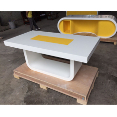Mini Size White And Yellow Corian Office Desk Conference Table Set