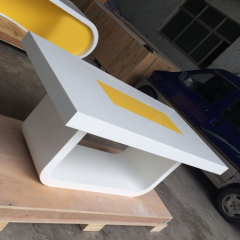 Mini Size White And Yellow Corian Office Desk Conference Table Set