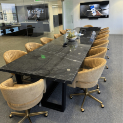 Dark Grey Corian Sintered Stone Conference Table and Chair Set for TV Room