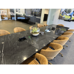 Dark Grey Corian Sintered Stone Conference Table and Chair Set for TV Room