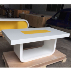 Mini Size White And Yellow Corian Office Desk Conference Table Set