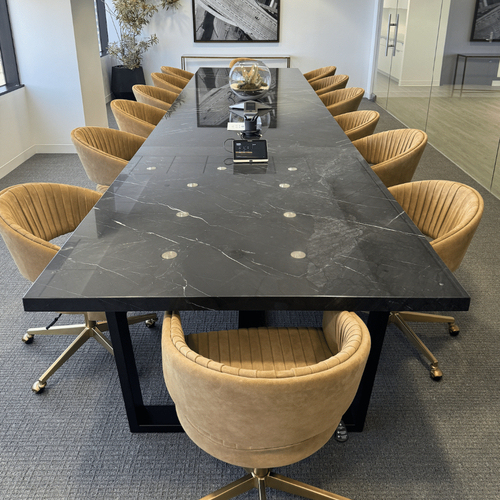 Dark Grey Corian Sintered Stone Conference Table and Chair Set for TV Room