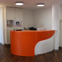 Poland White and Red Marble Stone 6 Feet Reception Desk Picture