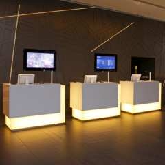 Austria Corian Solid Surface Backlit Exhibition Stand Reception Desk