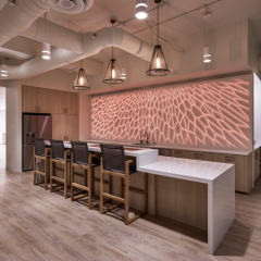Sleek Design Corian and Oak Wood Cafe Bar Counter with Led Wall