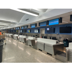 CE Certificated Corian Reception Desk with Led 3D Back Wall Panel