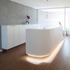 ISO 9001 Certificated Half Round Solid Surface Reception Desk Counters