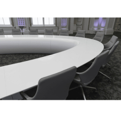 Oval Boat Shape Corian Conference Table Chairs with HDMI Plugs