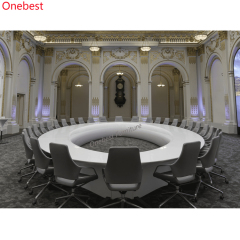 Oval Boat Shape Corian Conference Table Chairs with HDMI Plugs