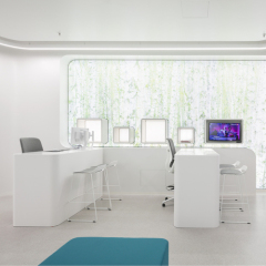 Sleek White Artificial Stone Reception Desk With Back Storage and Led