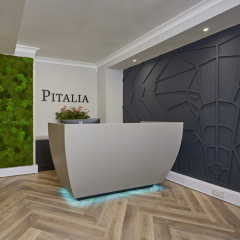 Boat Shape Front Desk Reception Counter Gray Corian Office Furniture