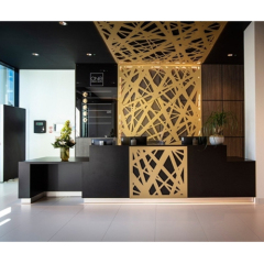 Black and Gold ADA Front Corian Reception Desk Modern Computer Table
