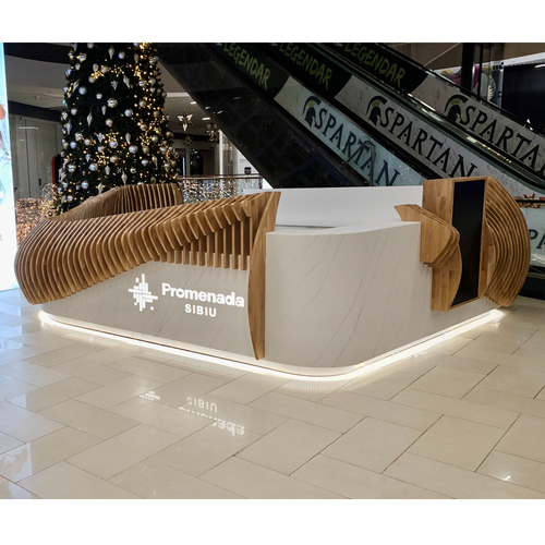 Shopping Market Solid Wood and Corian U Shaped Reception Desk Counter