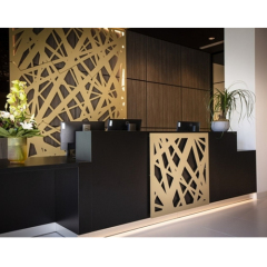 Black and Gold ADA Front Corian Reception Desk Modern Computer Table