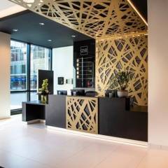 Black and Gold ADA Front Corian Reception Desk Modern Computer Table