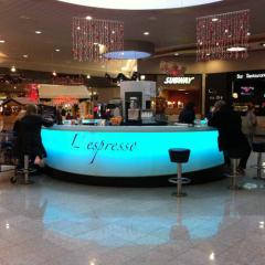 Round Himacs Solid Surface Coffee Bar Counter Led Buffet Bar Table