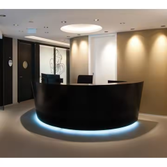 Black Stone Circular Reception Desk LED Hairdresser Reception Counter