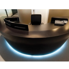 Black Stone Circular Reception Desk LED Hairdresser Reception Counter
