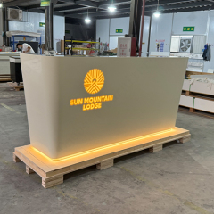 Backlit Beige Color Artificial Stone Corian Hotel Spa Reception Desk
