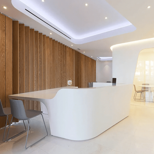 Eye Clinic Reception Desk Chairs U Shape Computer Counter with Doors