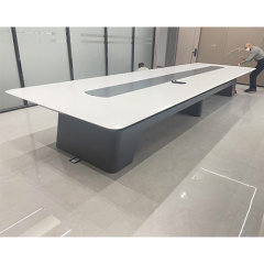 White Corian Table Top Wooden Conference Table Base for 10 Seaters